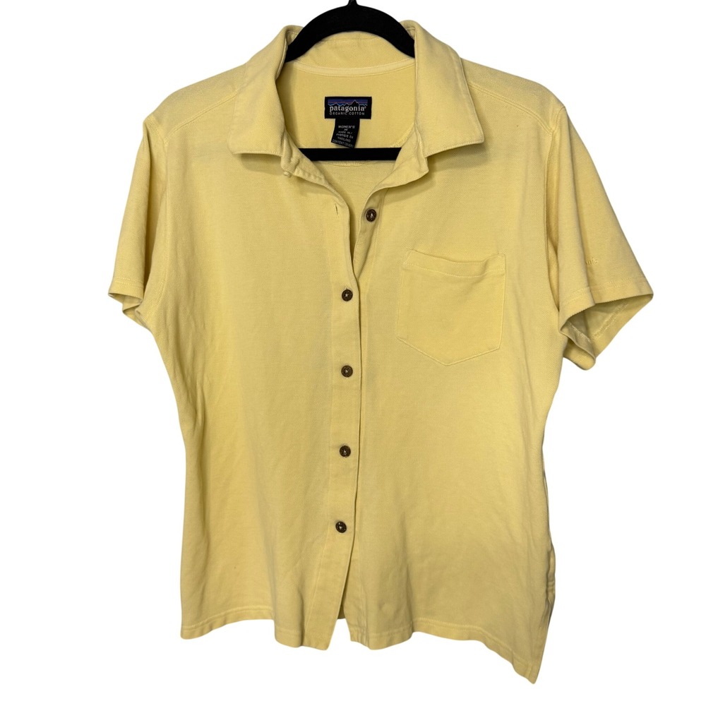 Vintage Patagonia Womens Yellow Organic Cotton Pique Button Down Shirt Medium